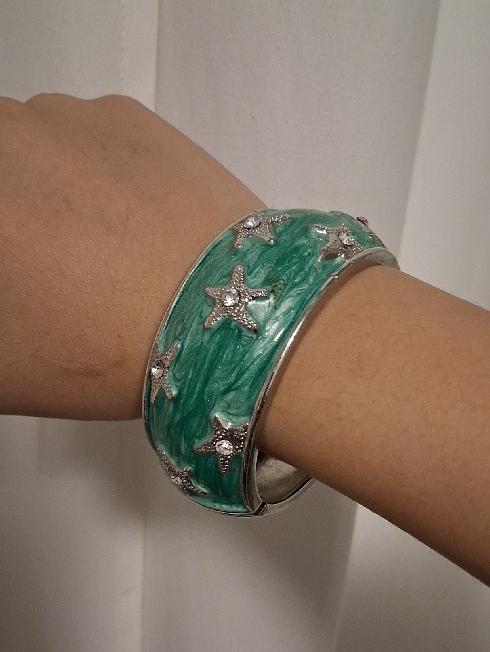 Green starfish enamel cuff bracelet